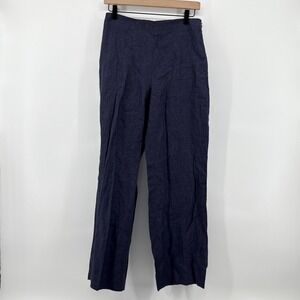 Talbots Petites Navy Blue Linen Pants Women's Size 6P Wide Leg Casual Career